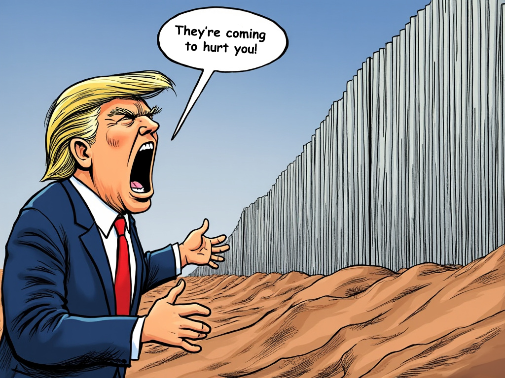 Trump screeching at a border wall that Mexico didn't pay for.